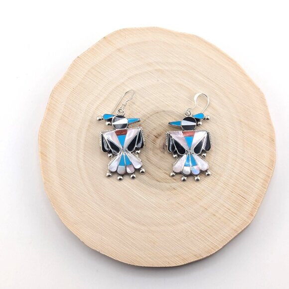 Genuine Native American Earrings Zuni Handmade Jewelry Thunderbird Design ***‎ - Picture 10 of 12